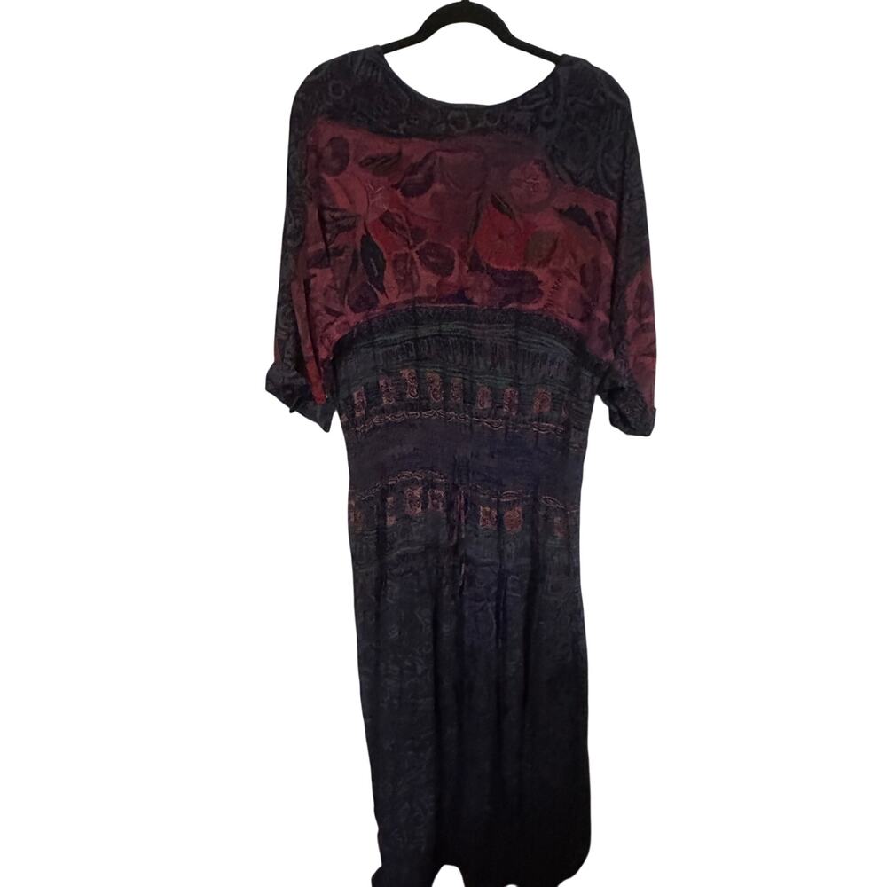 Vintage Carole Little Dress Size 12 Purple Red Abstract Rayon Maxi Made USA